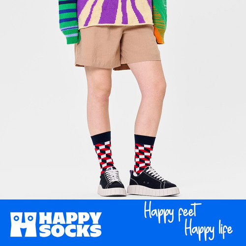 Calcetines Originales Happy Socks Diseño Óptico Reforzado Rojo / Azul Estampado 26 Cm - 30 Cm Del Pie