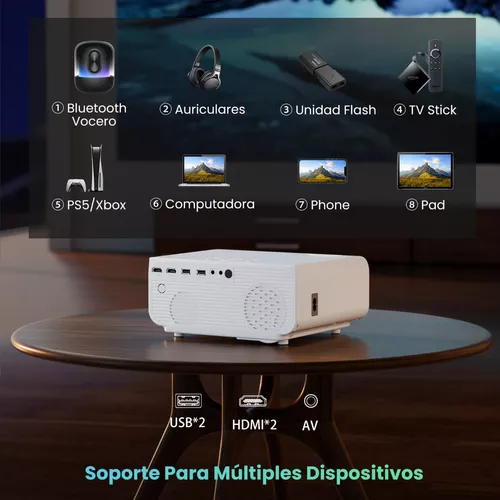 Mini proyector con pantalla de 100 pulgadas, proyector portátil nativo 720P  1080P compatible con proyector de películas al aire libre 7500Lux