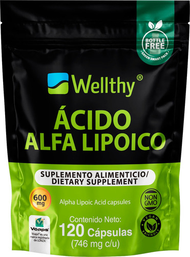 Wellthy Ácido Alfa Lipoico 600mg 120 Caps, Non Gmo Sabor Sin sabor