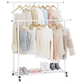 Double Rod Clothing Garment Rack,rolling Hanging Clothe...