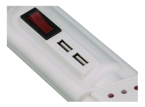 Alargador Zapatilla 5 Posiciones + 2 Usb Blanco 3mts Rittig