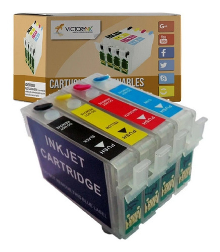 Pack Cartucho Rellenable Ep 73nr Tx220 T21 + 4 Tintas Dye