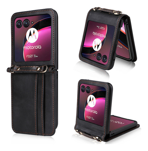 Funda De Cuero Empresarial Antichoque Para Motorola Razr 40 Color Negro For Razr 40 Ultra