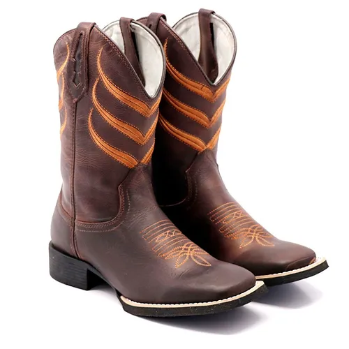 Bota Texana Masculina Bico Quadrado Marron Corrida De Cavalo