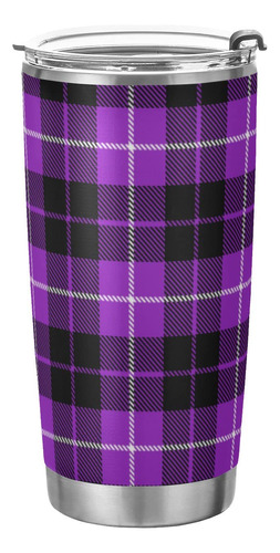 Botella Vaso 20 Onza Tapa Pajilla Color Morado Negro Tartan