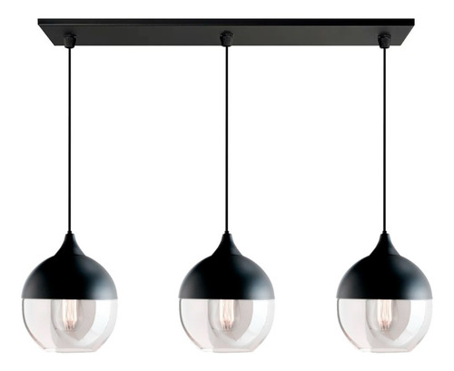 Colgante 3 Luces Mitte Negro Cristal Moderno Apto Led Cie