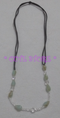 Colar Cristal Verde Comprido Cristais Cordão De Couro