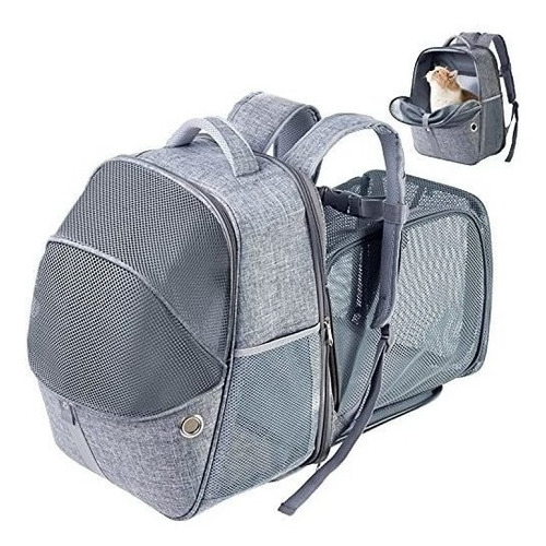 Mochila Para Traslado De Mascotas Expandible / Gris