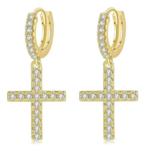 Aretes Aro Cruz Chapados En Oro 14 Quilates Aretes Clasicos