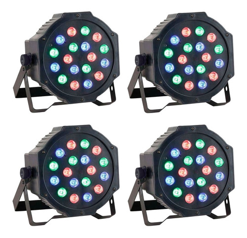 Combo 4 Cañones Par Led Rgb 18x1 Luz Audioritmico Cañon Dmx