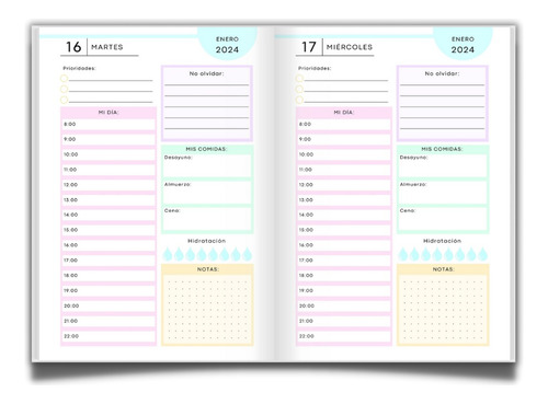 Agenda Diaria 2024 Imprimible Pdf / Anillar O Coser / Prisma