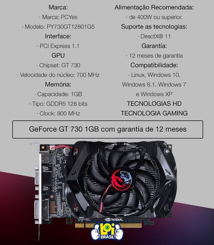 Placa De Vídeo Geforce Nvidia Gt730 1gb Gddr5 128 Bits Loi