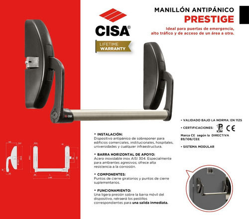 Imagen 5 de 7 de Manillon Cierrapuerta Antipánico Modular Con Barra Cisa