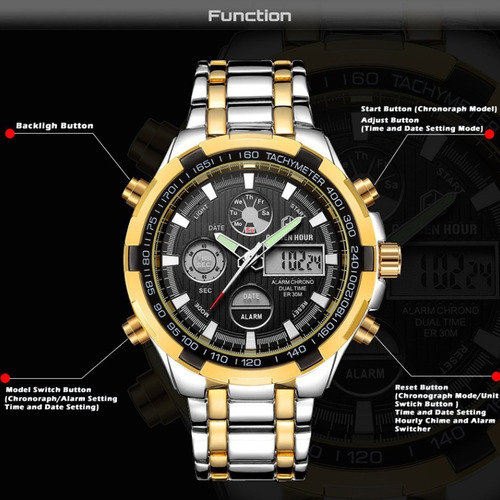 Relojes Led De Acero Inoxidable Goldenhour Man Calendar