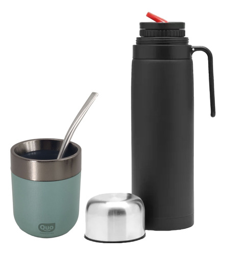 Mate Termico Quo Verde + Bombilla + Termo 1l Negro