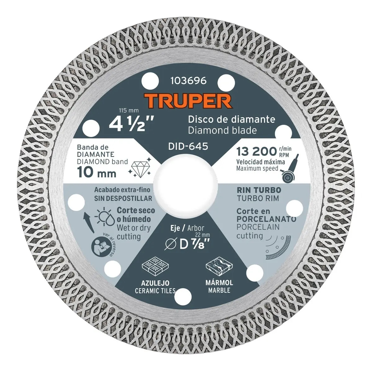 Disco De Diamante 4 1/2'' Corte Porcelanato Truper DID-645