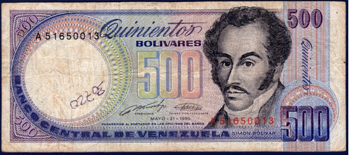 Billete De 500 Bolívares A8 Mayo 31 1990 Bolívar Orquídea