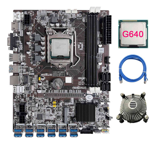 Placa Base B75 De 12 Tarjetas Bct+cpu G640+ventilador De Ref