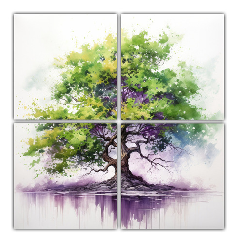 160x160cm Cuadro Perspectiva Árbol De Roble Verde Y Morado