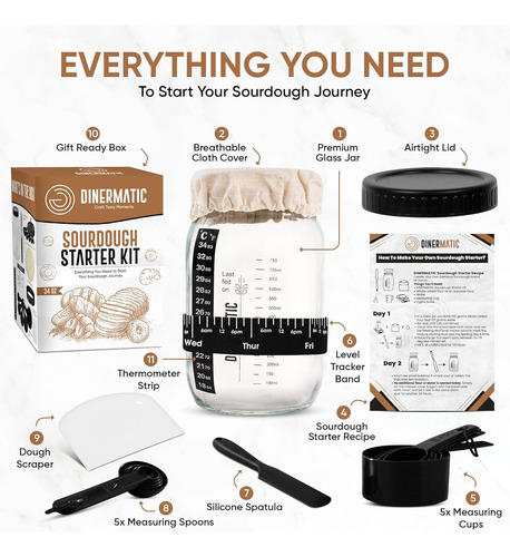 Kit De Tarros De Masa Madre Con 9 Suministros Para Hornear P
