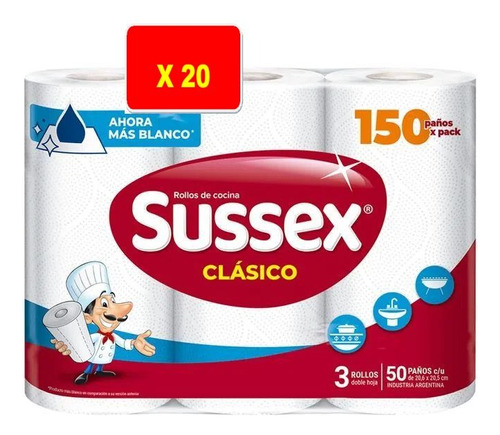 Rollo De Cocina Sussex 50 Paños X 2 Bolsones