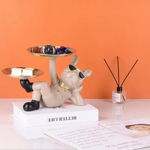Shengtian Bulldog Francés Estatua De Mayordomo Con Dos Bande