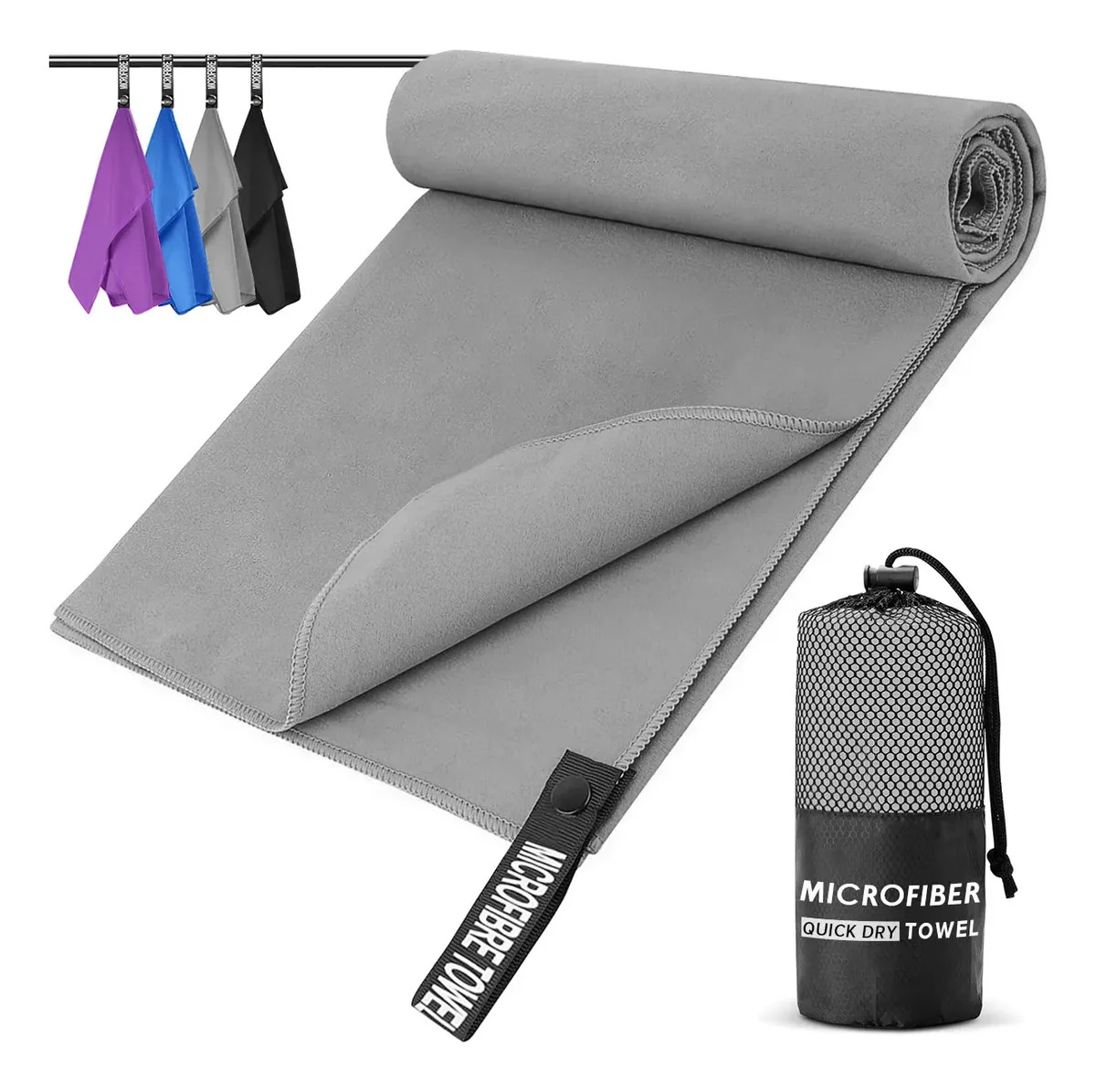 Toalla Microfibra Secado Rápido Baño Natación Gym Playa Deportiva Lonk 180x80cm Gris