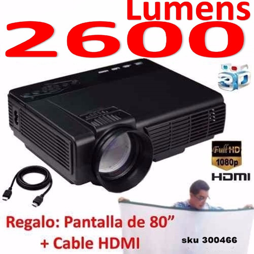 Video Beam Proyector Led Hd 3d Tv 1080p + Telon + Cable W13