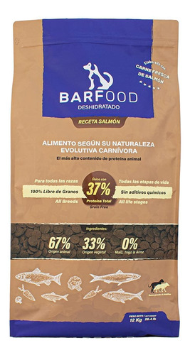 Barfood Alimento Super Primium Salmón Para Perros 12 Kg