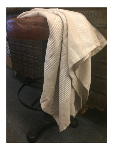 Manta Rectangular Beige Con Rayas Blancas 125x150 Cm