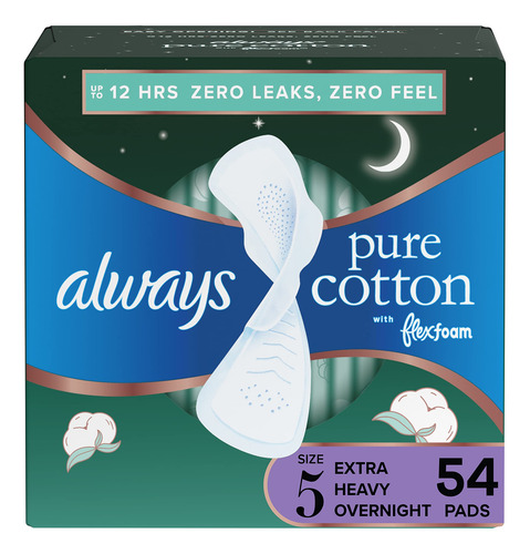 Always Pure Cotton With Flexfoam Pads, Size 5 Extra Heavy Ov