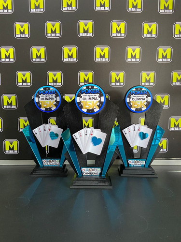 Trofeu Kit 3 Unid Personalizado Poker Futebol Esportes Mdf