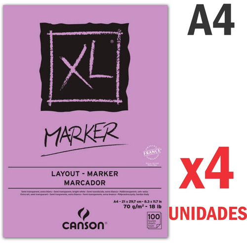 4 Block Papel Canson Xl Marker A4 Tinta Marcador Manga Hand