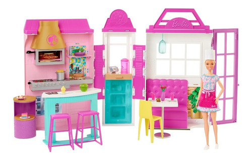 Barbie, Set De Juego Restaurante Con Muñeca, Más De 30 Piezas, Juguetes Para Niñas, Edad 3 Años En Adelante