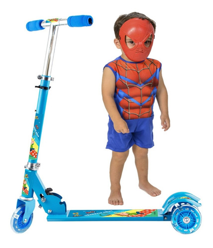 Patinete Infantil 3 Roda Led Radical + Fantasia Homem Aranha