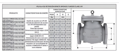 Válvula Check Columpio A/c Walworth 5344fa De 6 Clase300