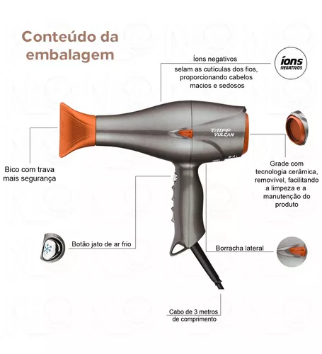 Secador de Cabelo Profissional Taiff Vulcan 2500W 127V Prata