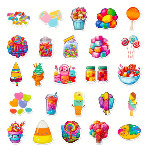 50 Calcomanías Sticker Impermeables De Dulces Y Postres