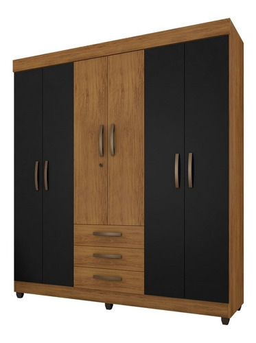 Guarda Roupa Casal 6 Portas 3 Gavetas Lion Freijó/preto Vell Cor Marrom