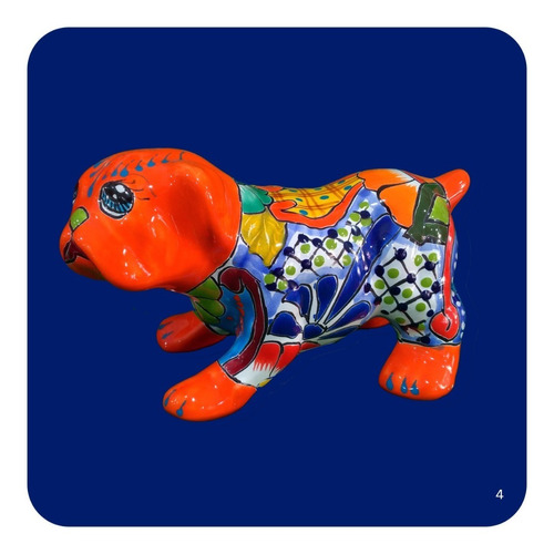 Figura Decorativa Perro Bulldog Cerámica Tipo Talavera