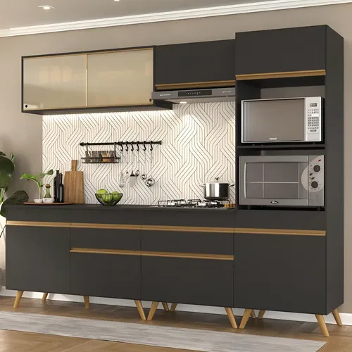 Armário de Cozinha Completa Modulada Balcão com Tampo e Torre Quente p/ Forno e