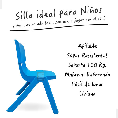 Imagen 3 de 8 de Silla Sillita Plastica Apilable Reforzada Niños Colores X 2
