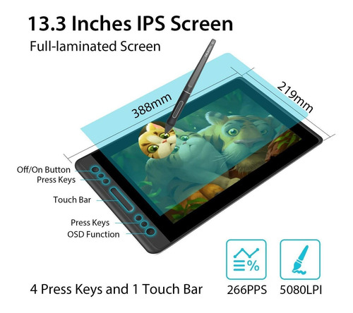 Imagen 4 de 7 de Tablet Digitalizadora De Dibujo Huion Kamvas Pro 13 Gt-133
