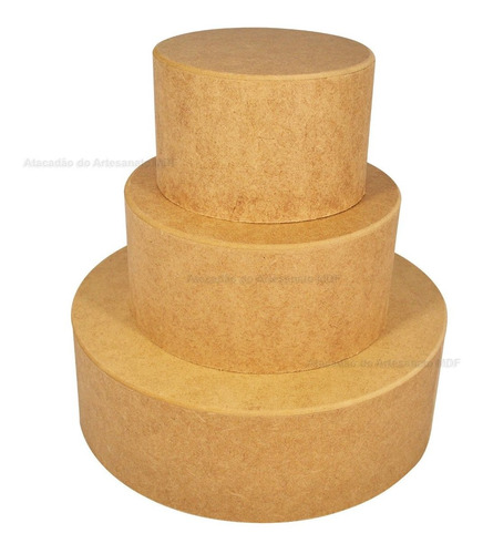 6 Trio Caixa Redonda P/ Bolo Fake Sem Tampa Mdf 3mm Madeira