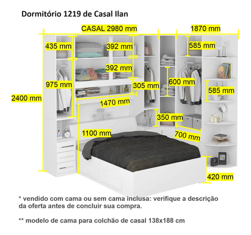 Guarda-roupa De Canto Com Cantoneira E Sem Cama 1219s Carval