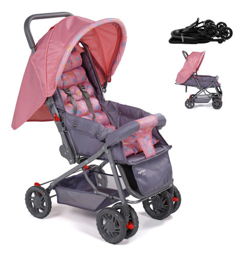 Carrinho De Bebê Passeio Dobrável Voyage Luck Até 15kg Rosa