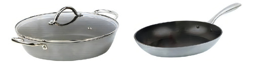 Conjunto 2 Panelas Frigideira E Saute 28cm Aluminio E Inox Cor Cinza