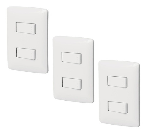 Kit De 3 Placas Armadas Con 2 Apagadores Sencillos Blanco