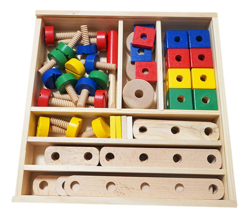 Juego De Construcción De Bloques De Madera Con Tuercas Y