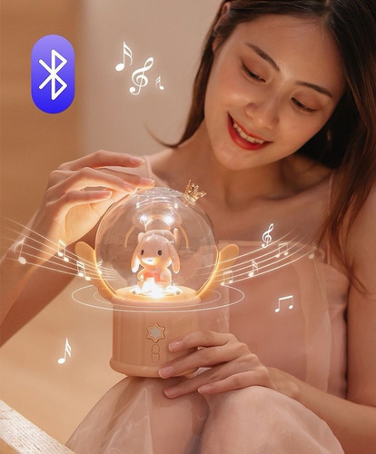 Velador Infantil Con Bluetooth Luz Suave Giratorio 360° Rosa Conejo